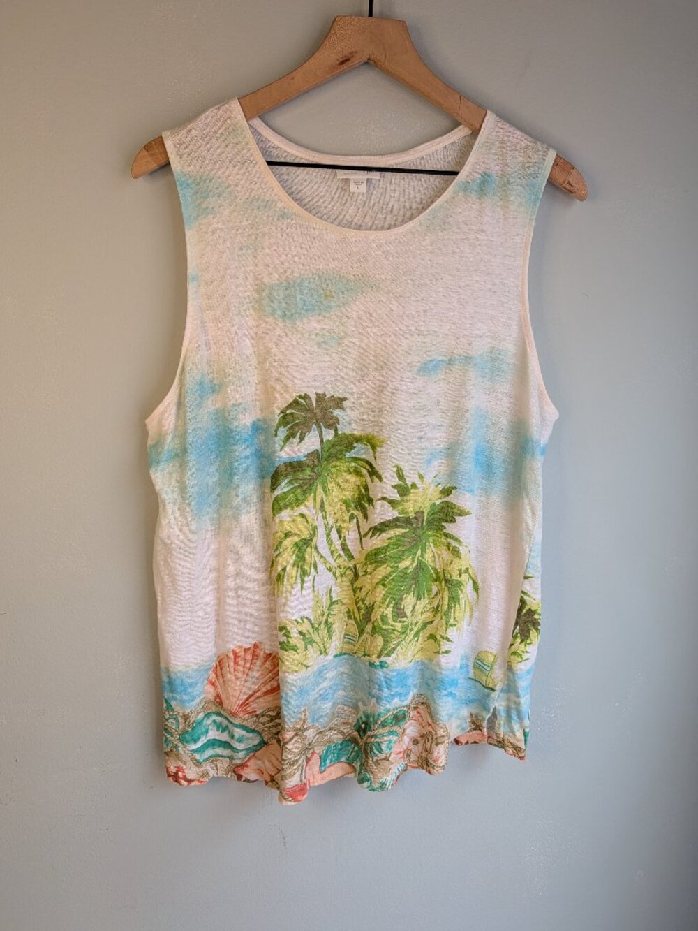 J.Jill Love Linen 100% Linen Tropical Sleeveless Shirt Soft Beach Vacation Large